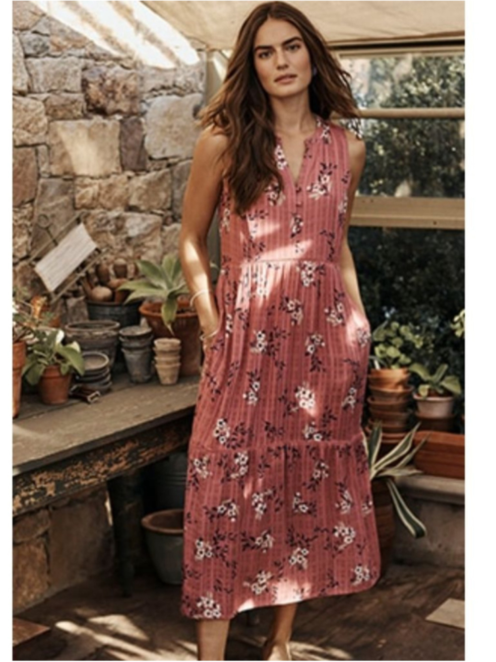 J.Jill Pink Floral Sleeveless Tiered Maxi Dress S TALL rayon boho pockets - Picture 2 of 13